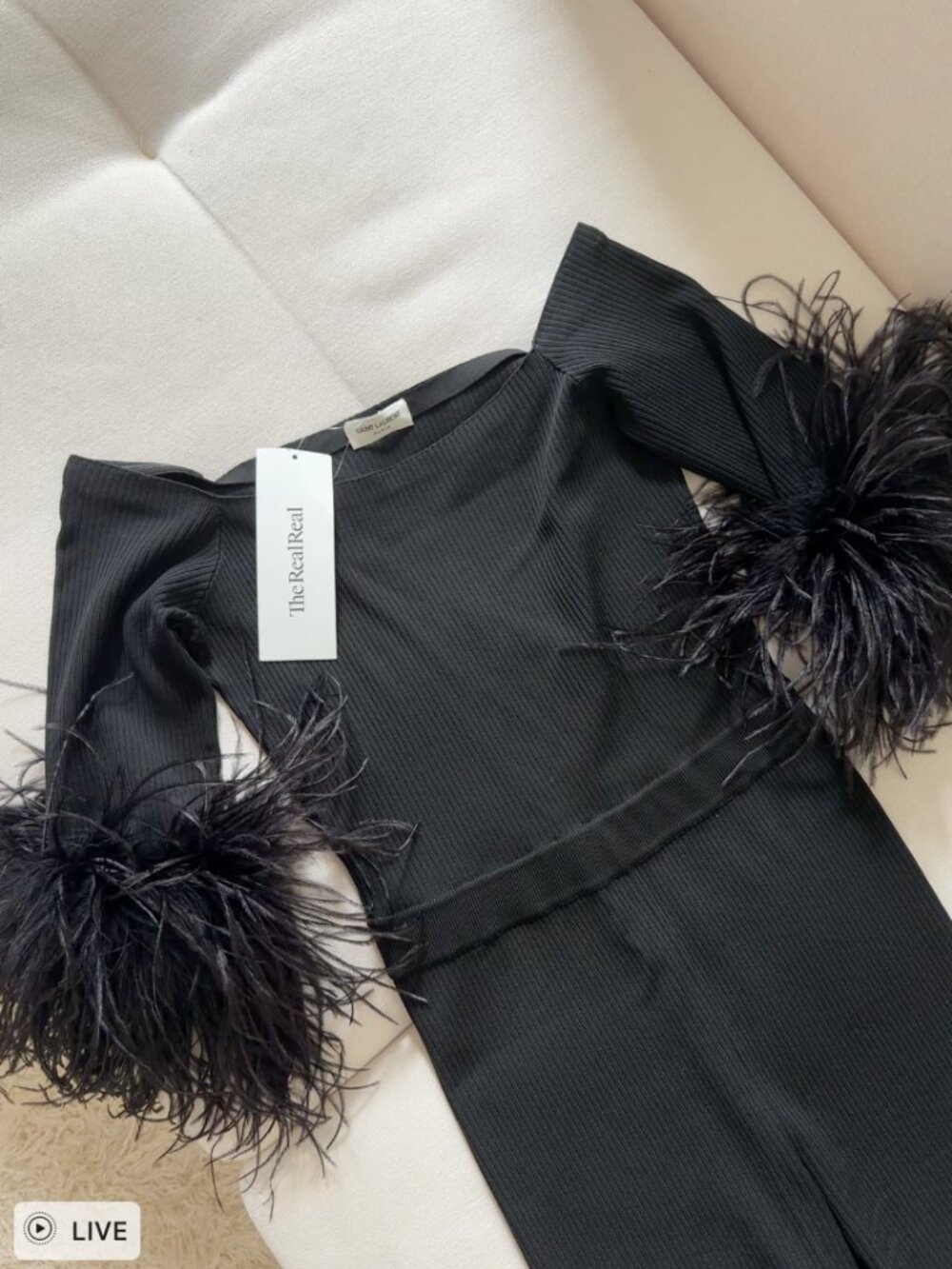 Saint Laurent Cashmere Jumpsuit with Ostrich Feathers  Size-Small - Picture 7 of 7
